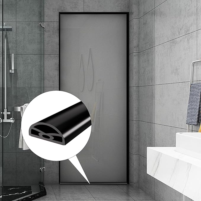 78” Black Shower Threshold Water Dam Stopper for Dry and Wet Separation,Self Adhesive Collapsible Walk in Shower Splash Guard Seal Strip, Silicone Sink Edge Water Barrrier for Bathroom and Kitchen