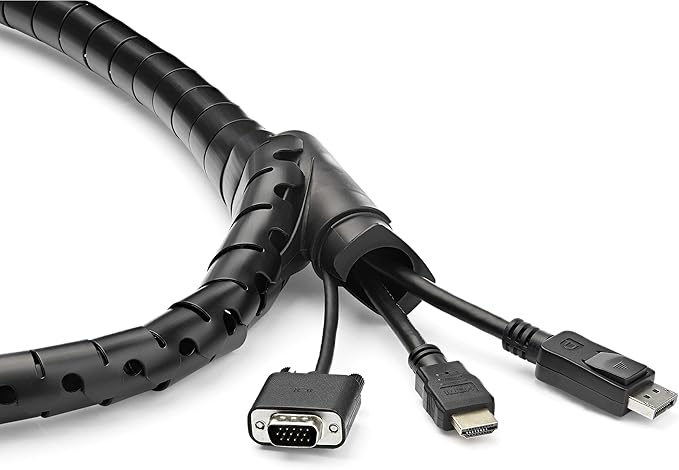StarTech.com 1.5m (4.9ft) Cable Management Sleeve - Spiral - 1.8" (45mm) Diameter - W/Cable Loading Tool (CMSCOILED3), Black