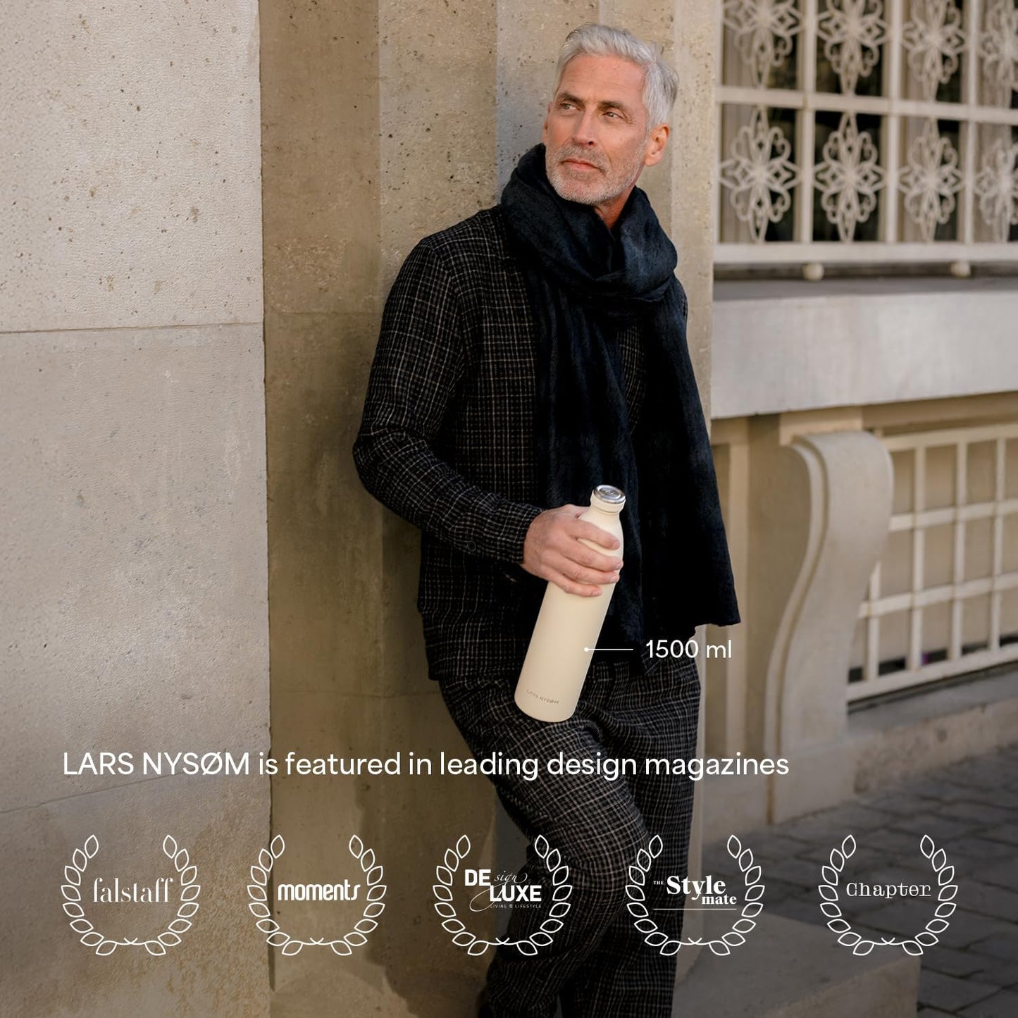 LARS NYSØM Stainless Steel Insulated XL Water Bottle 12oz 17oz 25oz 34oz 51oz | Insulated Thermo Flask for Hot and Cold Beverages | Leakproof Drinking Bottle (Stone Blue, XL 50.7oz)
