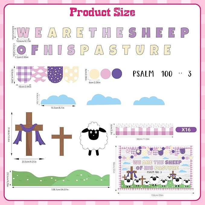 Easter Bulletin Board Decorations Christian Religious Classroom Bulletin Board Set Christian Sheep Cross We are The Sheep of His Pasture Cutouts for Spring School Sunday Home Church Wall Door