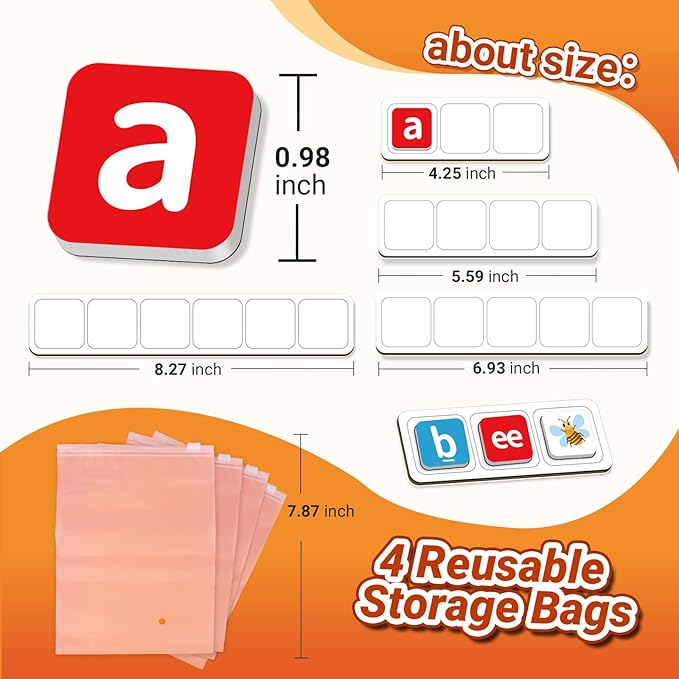 140 Phonics Magnetic Letters Tiles,Learning Letter with Magnet Spelling Board Phonics Games Letter Tiles Phonemic Awareness Alphabet Magnets Magnetic Elkonin Box for Preschool Kindergarten Classroom