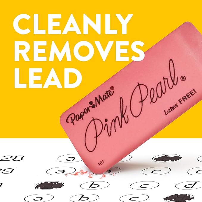 Paper Mate Erasers, Pink Pearl, 12 Count - Latex Free and Smudge Resistant, Back to School, Teacher Supplies