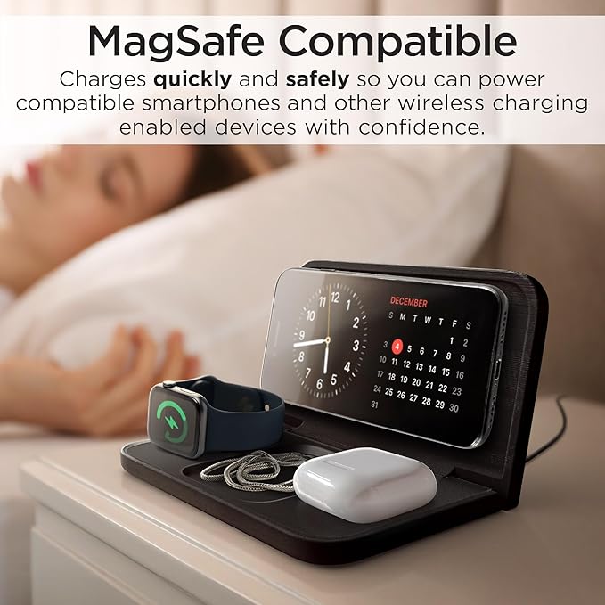 iHome Alarm Clock with Wireless Charging, Digital Alarm Clock for Bedroom Includes Wireless Charger for iPhone, AirPods, and Apple Watch (iWW7)