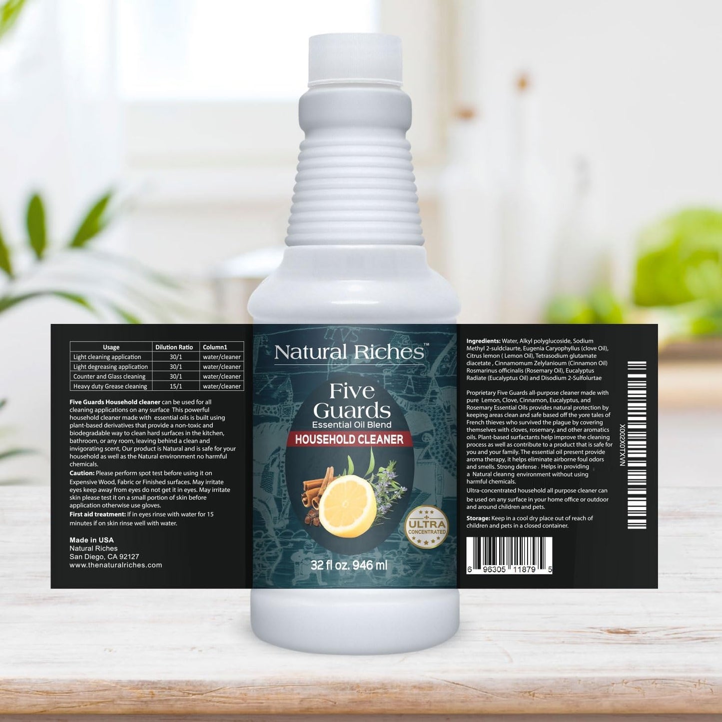 Natural Riches Household Cleaner Concentrate Five Guards from The Tales of French stories of Thieves Essential Oil Blend Household Cleaner - 32 fl oz