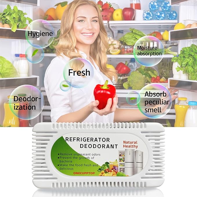 Refrigerator Deodorizer(4 pack), Fridge and Freezer Odor Eliminator, Activated Carbon Smell Remover and Moisture Absorber