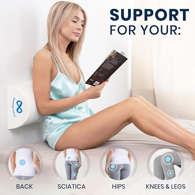 Everlasting Comfort Under Knee Pillow for Back Sleeping - Memory Foam Half Moon Leg Bolster Pillow for Back Pain, Thoracic Support (Pack of 2)