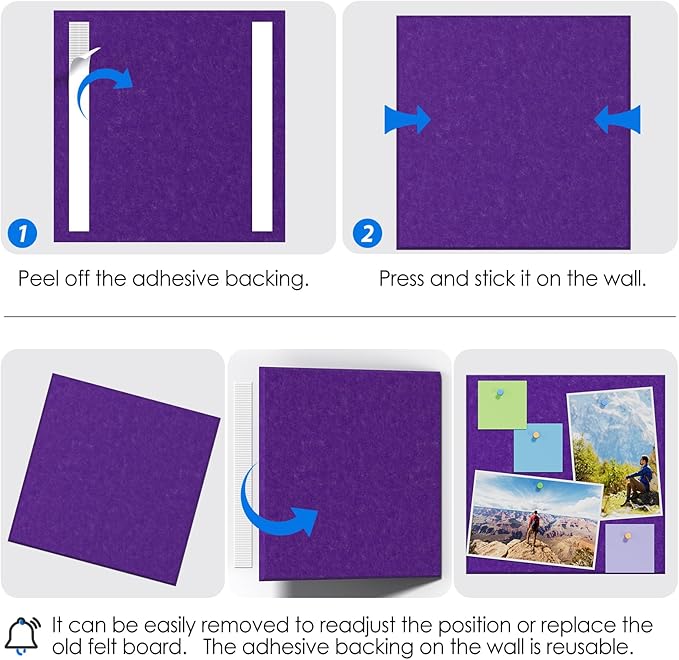 MaxGear Large Cork Board for Wall 36" x 24", Violet Bulletin Board, 6 Pack Felt Wall Tiles with Pushpins, Cork Boards for Office Push Pin Board Tack Board Felt Board