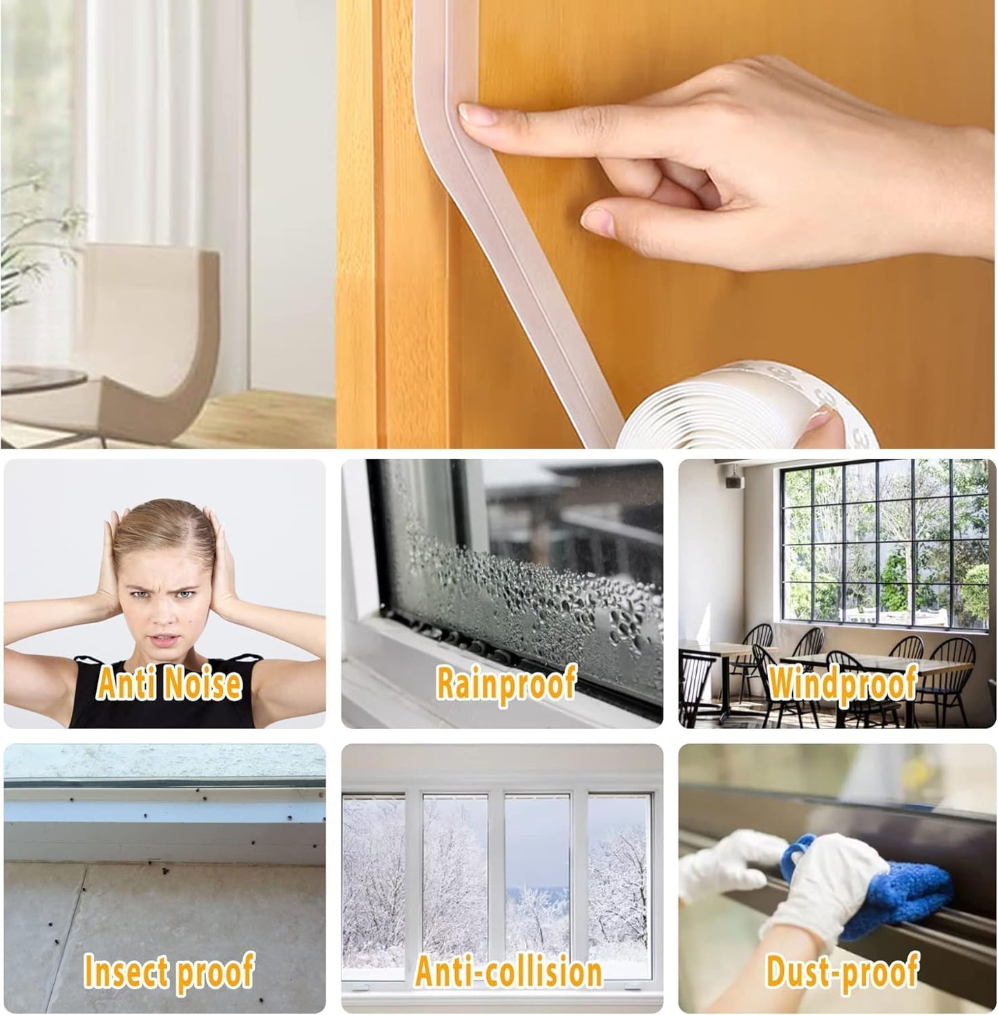 36 Ft Door Weather Stripping Door Seal Strip Tape,Silicone Door Draft Stopper,Self Adhesive Shower Door Bottom Seal and Door Insulation Strip for Door Frame Windows and Glass Gaps (Transparent, 25mm)