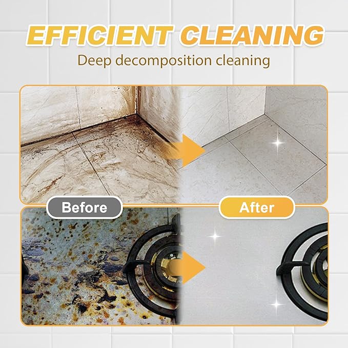 Heavy-Duty Kitchen Degreaser Foam Cleaner, Powerful Kitchen Degreaser Spray & Dual Side Scrub Sponge Set Grease Remover for Stove Range Hood (2, Standard)