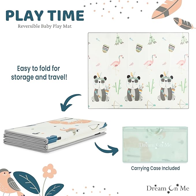 Dream On Me Play Time Reversible Baby Play Mat Foldable Extra Large Thick Foam Crawling Playmats for Toddlers Waterproof Portable Playmat , Goofy Den