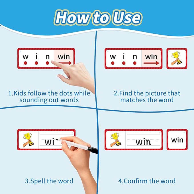Phonics Games Flash Cards for Kids, CVC Word Games, Educational Speech Therapy Toys for Toddlers, Learn to Read & Spell, Preschool Kindergarten Learning Activities, Homeschool Essentials