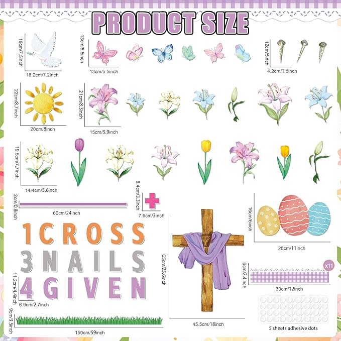 Easter Jesus Bulletin Board Set Easter Cross Spring Classroom Decorations 1 Cross 3 Nails 4 Given Religious Paper Cutouts for Church Sunday School Chalkboard Office Wall Door Decor