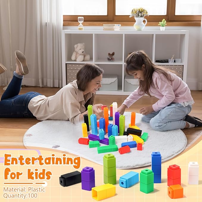 200 Pcs Black Linking Cubes for Math Counting Cubes Manipulatives Plastic Counting Block Manipulative Classroom Learning Supplies for Educational Preschool Activities Boy Girl (Black)