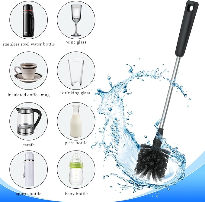 Long Bottle Brush, 15.15 in Bendable Cleaner Brushes for Cleaning Neck Beer Bottles, Wine, Baby Bottles, Water Bottles, Tumblers, Flask, Bird Feeder, Vase, Pipes and Brewing Supplies Black/1Pack