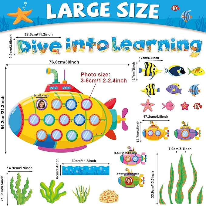 Summer Under The Sea Bulletin Board Classroom Decoration Dive Into Learning Sea Animal Ocean Bulletin Board Sets Submarine Tropical Fish Cutouts for School Chalkboard Wall Supplies
