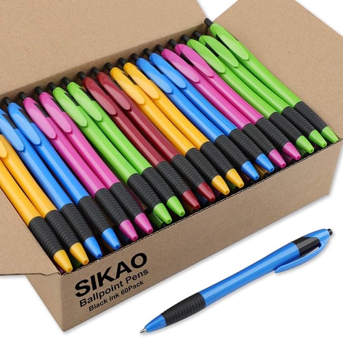 Pens Bulk, 60 Pack Gripped Slimster Ballpoint Pens Black Ink 1.0mm Medium Point Smooth Writing, Click Pens with Comfort Grip for Teachers, Students, Restaurant Servers, School & Office Use