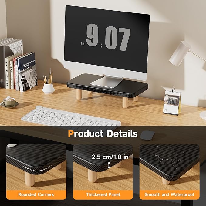 Single Monitor Stand Riser, 16Inch Wood Desk Organizer with Monitor Stand & Storage Computer Monitor and Laptop Riser Multifunctional Laptop Stand Desk Organizer for Office Home Screen/Laptop/PC Black