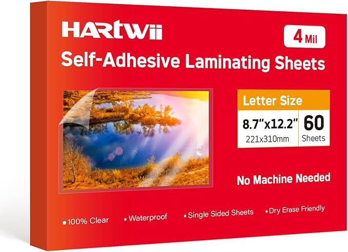 Thicker Self Adhesive Laminating Sheets,60 PCS 8.5 x 11 Self Sealing Laminate Sheets Lettter Size No Machine No Heat 4mil Clear Laminating Sheets for Protecting Documents, Photos