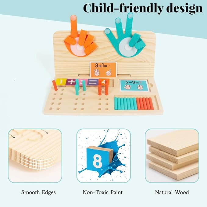 Preschool Learning Toys for Toddlers 2-4, Wooden Double-Sided Educational Math Manipulatives Number Counting Blocks for Kids, Montessori Toys for 3 4 5 Year Old Boys Girls Birthday Gifts