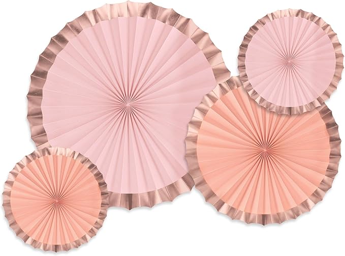 Elegant Rose Gold/Blush Hot-Stamped Paper Fans (Pack of 4) - Premium Quality Decorative Fans with Striking Design - Perfect for Weddings, Events & Parties