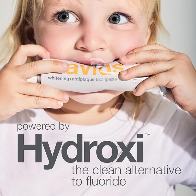 Davids Hydroxi Fluoride Free Nano Hydroxyapatite Toothpaste for Enamel Health & Whitening, Antiplaque, SLS Free, Kid Friendly Orange Vanilla Flavor, 4 oz, Made in USA