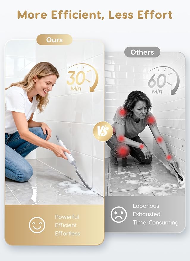 3-in-1 Reciprocating Deep-Clean Brush - Hard, V-Shaped & Soft Silicone Brush Heads for All Surfaces, 3-Speed with LED Light for Grout, Delicate Glass, Kitchen, Bathroom, Car & Pet Areas, CB04