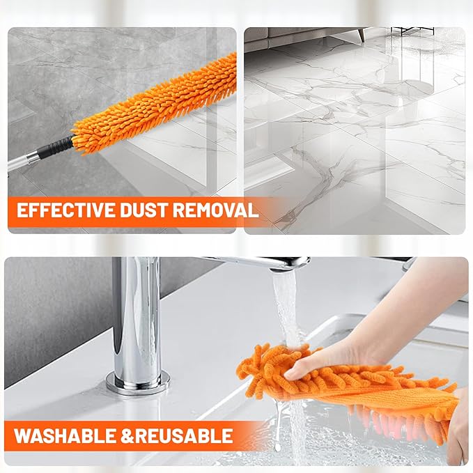 30ft High Reach Duster Kit with Extendable Pole (5-24ft),High Ceiling Duster Kit Includes–Ceiling Fan Blade Cleaner, Cobweb Remover, Bendable Duster, Microfiber Glass Scrubber & Squeegee & Swivel Head