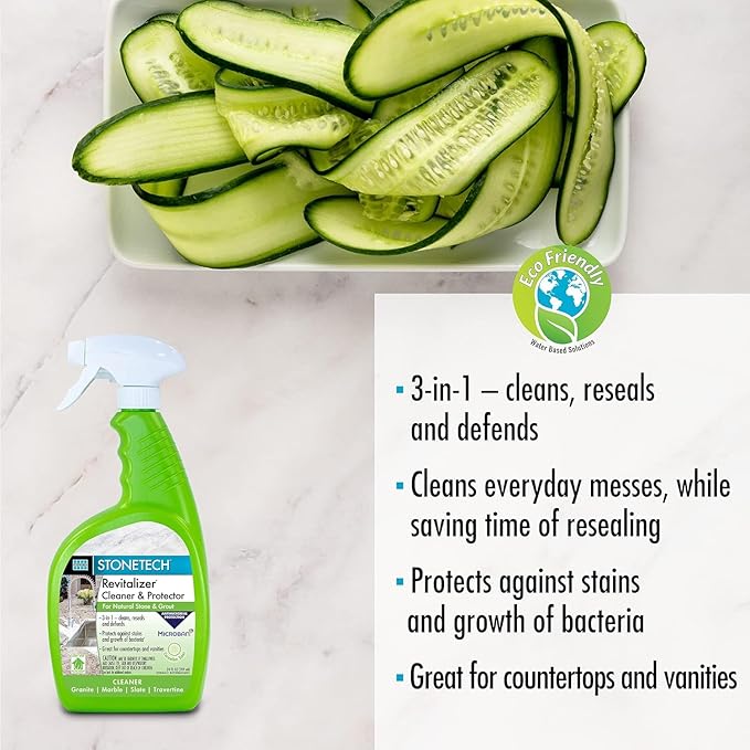Revitalizer Cleaner & Protector for Stonetech, Quick Cleaning Spray for Natural Stone Care on Tile, Marble & Travertine, Granite Sealer & Granite Countertop Cleaner Spray, Cucumber Scent, 24 fl oz
