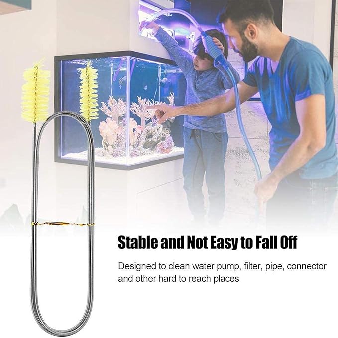 Flexible Drain Brush, Nylon Cleaner Double Ended Elastic Hose Pipe 67-inch and 2 PCS 8.2-inch Straw Cleaning Brush (Yellow)