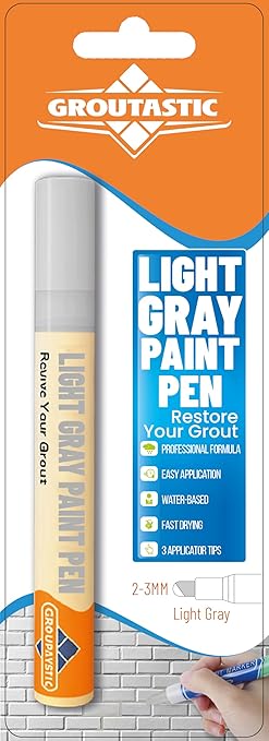 Light Gray Grout Paint Pen – Tile Grout Colorant & Sealer Marker, Quick-Dry, Ideal for Bathroom, Shower, Kitchen Tiles – Restores Grout Lines,3 Adjustable Tips (2-3 mm)