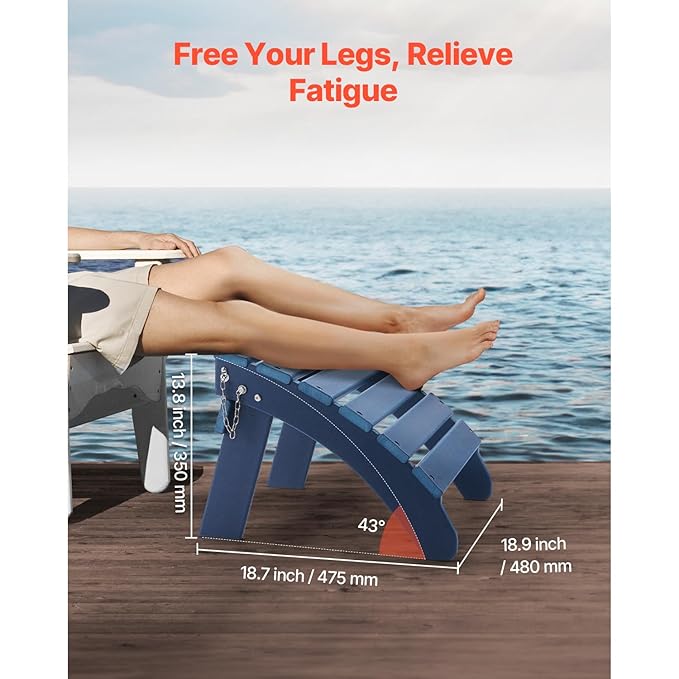 VEVOR Adirondack Ottoman Set of 2, 18.7L x 18.9W x 13.8H Inch HDPE Plastic Folding Adirondack Ottoman, Weather-Resistant Foot Rest for Adirondack Chair, Used for Outside Porch Pool Lawn Backyard, Blue