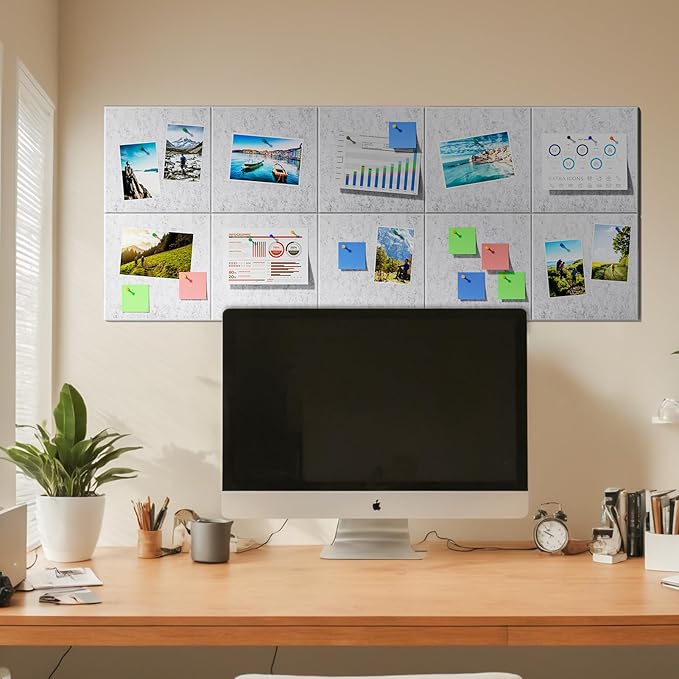 MaxGear Large Cork Board for Wall 48" x 36" Light Gray Bulletin Board, 12 Pack Felt Wall Tiles with Pushpins, Cork Boards for Office Pin Board Tack Board for Photo Meno Decor