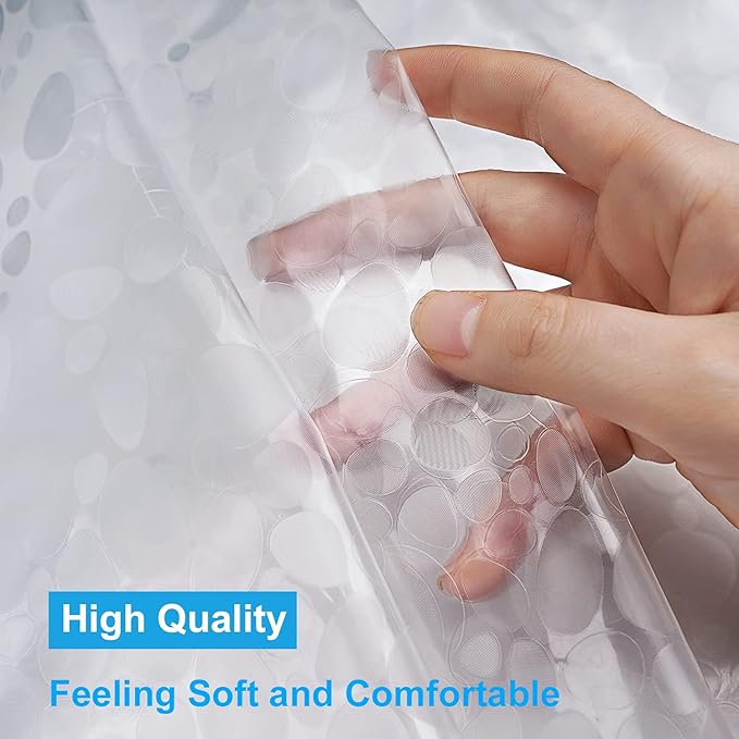 UFRIDAY Long Shower Curtain Liner 72 x 78 Inch, Thick EVA Waterproof Weighted Shower Curtain for Bathroom Heavy Duty with 3 Big Bottom Magnets,Clear, 3D Cobblestone