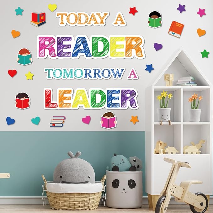 Read Bulletin Board Decoration Set Reading Classroom Bulletin Board Cutouts for Party School Classroom Door Welcome Bulletin Board Craft Home Wall (Today a Reader, Tomorrow a Leader)