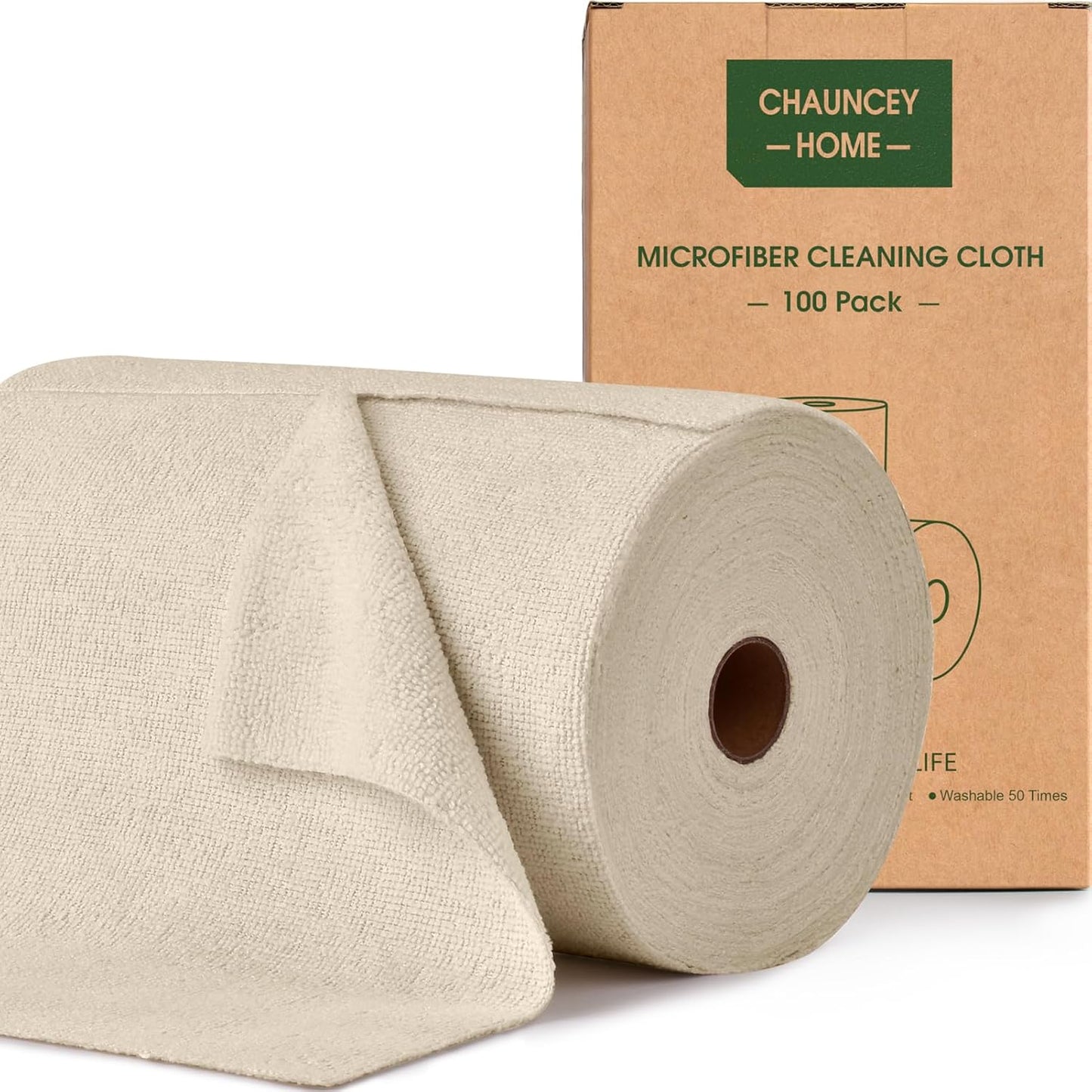 Roll of Microfiber Cleaning Cloth –100 Pack, Tear Away Microfiber Towels, Reusable, Washable, Scratch-Free, Cleaning Supplies, Kitchen Towels for Car, Home, Kitchen, Dishes(Desert Gold)