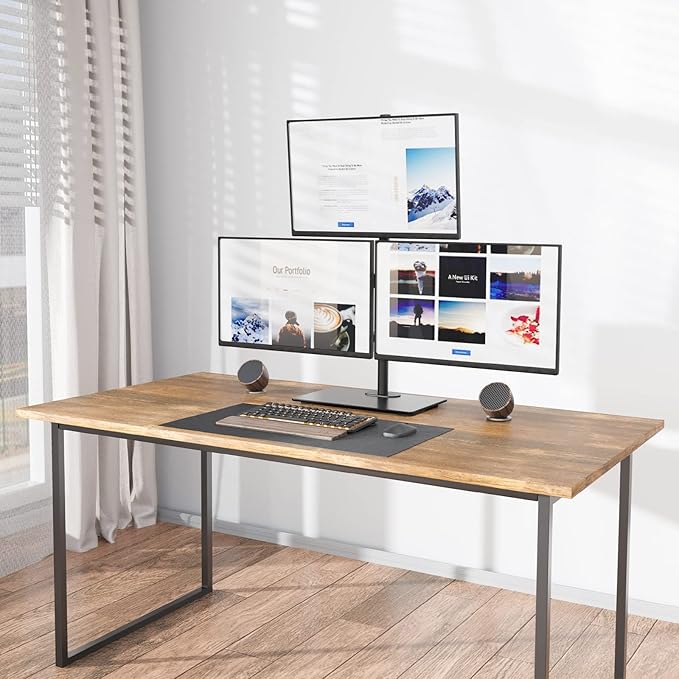 WALI Triple Monitor Stand, Height Adjustable Free-Standing Monitor Desk Mount, fits 3 Computer Screens up to 27 Inch, Holds up to 22lbs per Arm (GMF003)