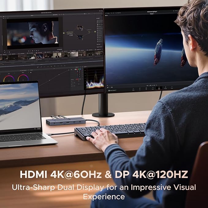 UGREEN 11-in-1 Docking Station: 4K@120Hz DP+HDMI, Dual 10Gbps USB-C, 100W PD, SD/TF, Gigabit Ethernet, 3.5mm Audio, Aluminum Body Revodock Pro USB C Dock for Dell/HP/Lenovo