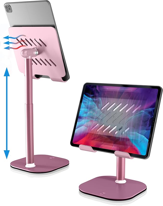 COOPER TabHolder, 7-10" Height Adjustable Tablet Stand, Premium iPad Stand for Desk, 270° Tilt iPad Holder, Kindle Holder, 15.6-17" Portable Monitor Support, (Lavender Pink)