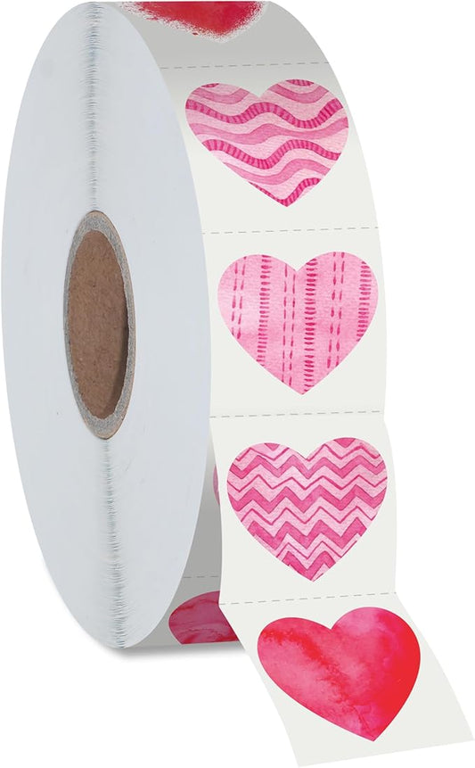 1200 PCS Heart-Shaped Sticker, 12 Designs Self-Adhesive Labels with Perforation Line in Roll, Use for Valentine's Day, Award Charts, Blood Drives, Teachers & Classrooms, Bookmarks (3/4" Each)
