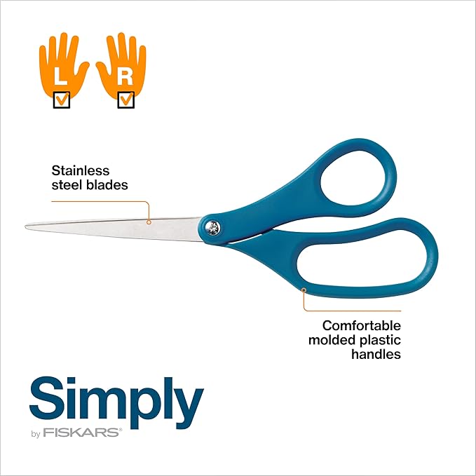 Fiskars 8" Scissors for Home & Office, Stainless Steel Scissors, All Purpose Cutting for Home, Arts & Crafts, Blue