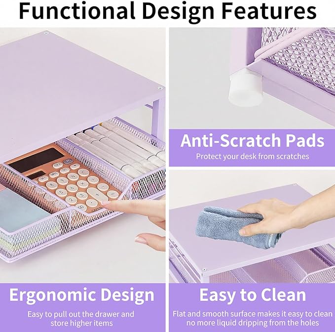 Small Laptop Stand for Desk, Monitor Stand, Office Desk Accessories, Computer Desktop Stand with Drawer for Home, Office, School (Purple)