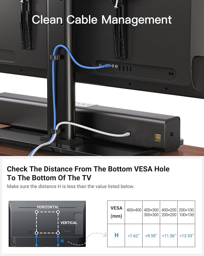 PERLESMITH Universal TV Stand, Table Top TV Stand for 32-60 inch TVs & Monitors, Height Adjustable TV Mount Stand Holds up to 88 lbs with Tempered Glass Base & Wire Management, VESA 400x400mm PSTVS04