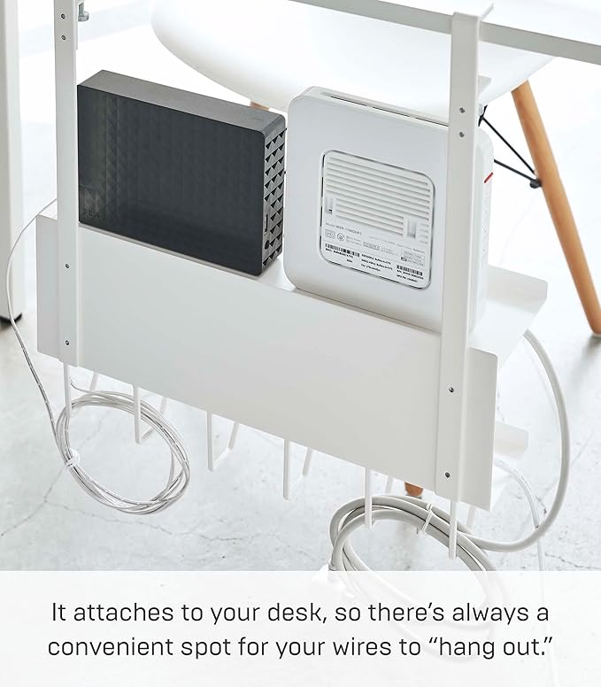 Yamazaki Home Smart Under-Desk Cable & Router Storage Rack Organizer Rack for Minamlist Office - Steel