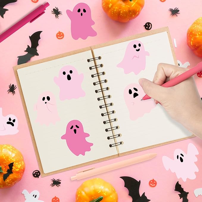Bright Color Sticky Note - 72pcs Christmas Pink Ghost Super Sticky Note Pads Pen Ribbons Set Sticking Power Memo Pads School Supplies Office Product Page Markers Clean Removal Strong Adhesive