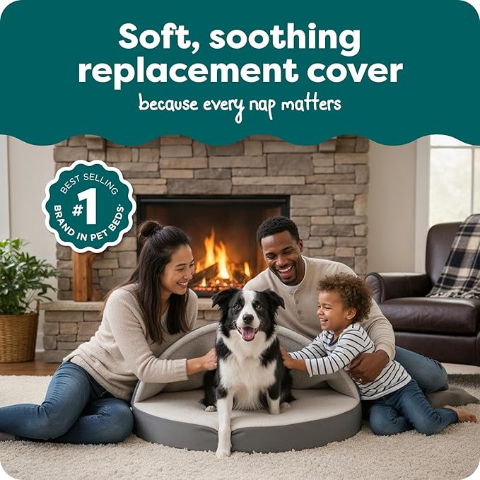 Furhaven Replacement Dog Bed Cover Sherpa & Suede Snuggery, Machine Washable - Gray, 35-inch