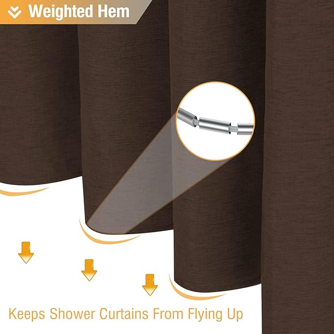 BTTN Brown Shower Curtain - Linen Textured Heavy Duty Waterproof Cloth Shower Curtain Set with 12 Plastic Hooks, Hotel Spa Luxury Simple Decorative Thick Fabric Shower Curtains for Bathroom - 72x72