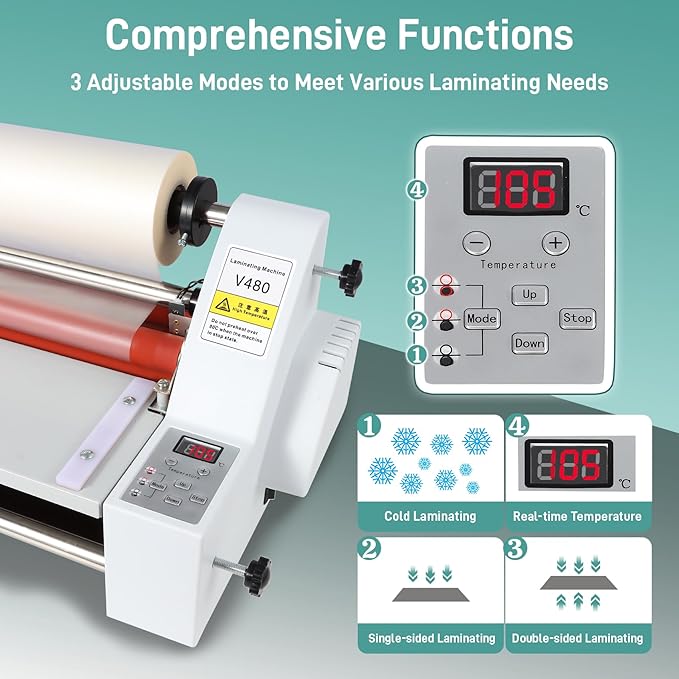 18inch Cold Hot Roll Laminator with 2 Rolls of Thermal Laminating Film (1 Inch Core, 0.8 mil,17.3in W×656ft L), V480 Laminating Machine, Single & Double-Sided Thermal Laminator, Digital Display, 110V