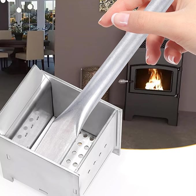 Professional Steel Wire Brush for Pellet Stove Cleaning, Steel Brush with Scraper, Metal Long Handle,Suitable for Removing residues (1pcs)