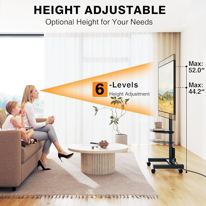 TVON Floor TV Stand with Power Outlet for 13-50 inch TVs up to 55 lbs, Height Adjustable TV Mount Stand with Tilt and Rotat, Max VESA 200x200mm