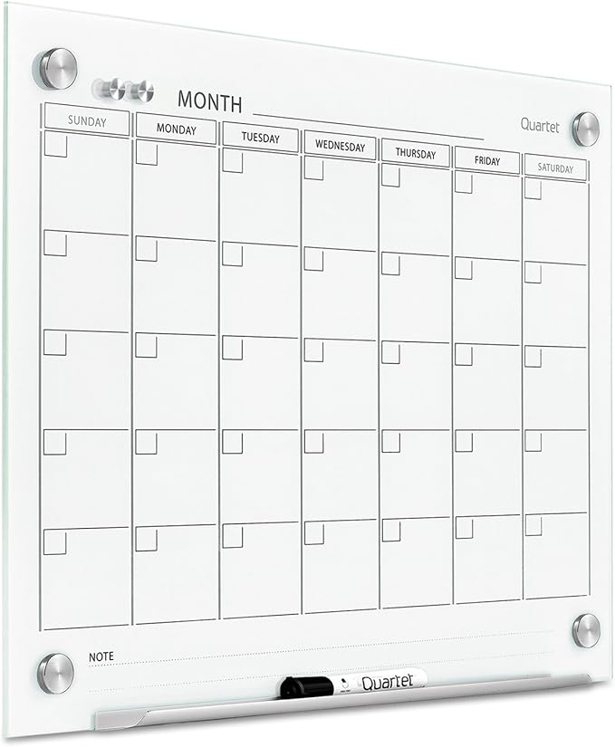 Quartet Magnetic Whiteboard Calendar, Glass Dry Erase White Board Planner, 2' x 1.5', White Surface, Frameless, Infinity (GC2418F)